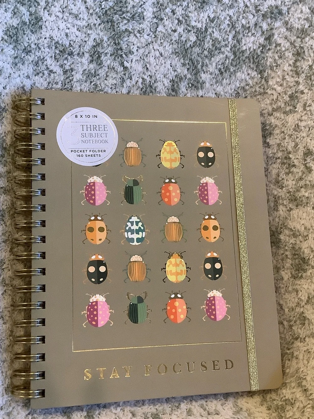 Stay Focused Spiral 3 Subject Notebook with Colorful Bug Design NWT 160pgs 8x10”